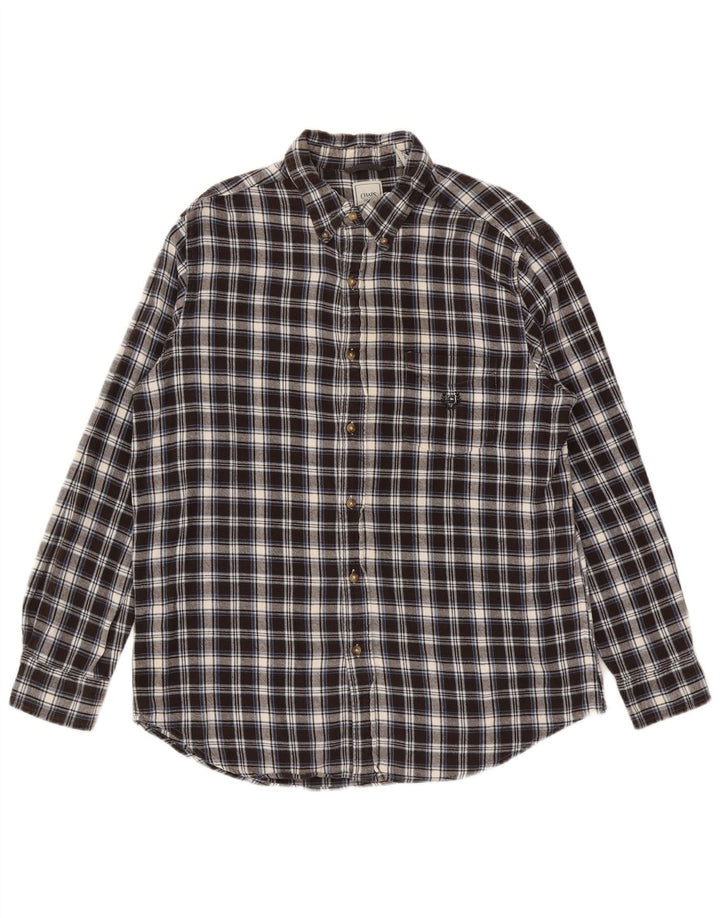 Chaps Camisa de franela para hombre de algodón a cuadros negros grandes