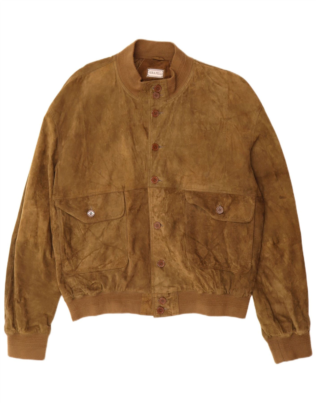 Vintage hombres ante chaqueta Reino Unido 42 XL cuero caqui