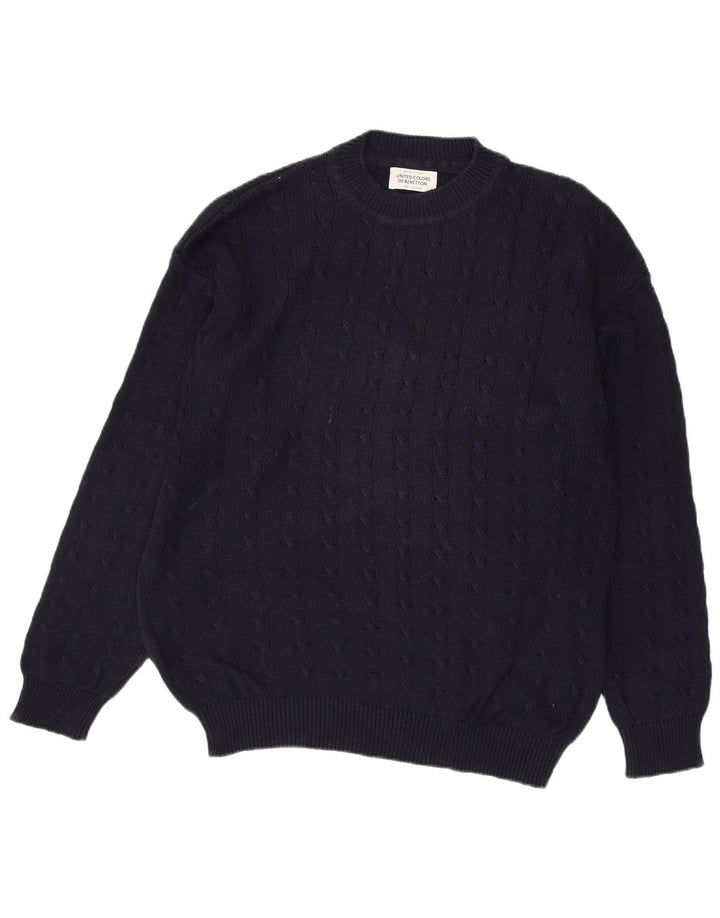 Benetton Jersey De Cuello Redondo Para Hombre Large Azul Marino Algodón