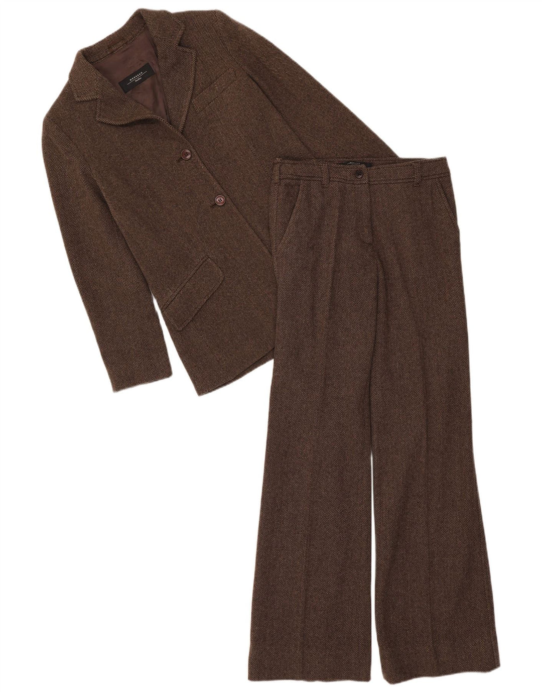 Max Mara Traje de fin de semana para mujer de 2 piezas UK 8 Small W28 L33 Brown Herringbone