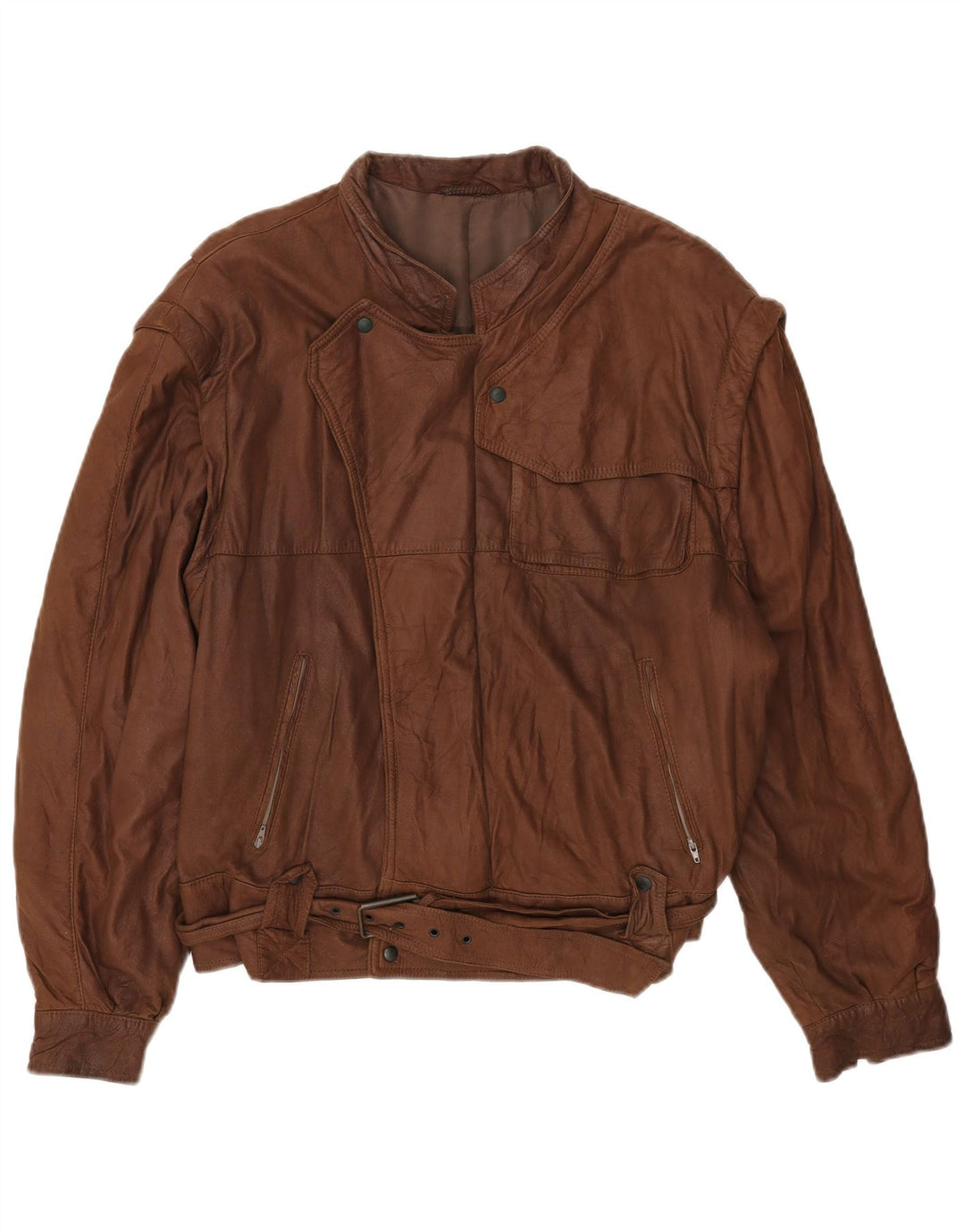 Vintage hombres chaqueta de cuero suelta ajuste IT 48 cuero marrón medio