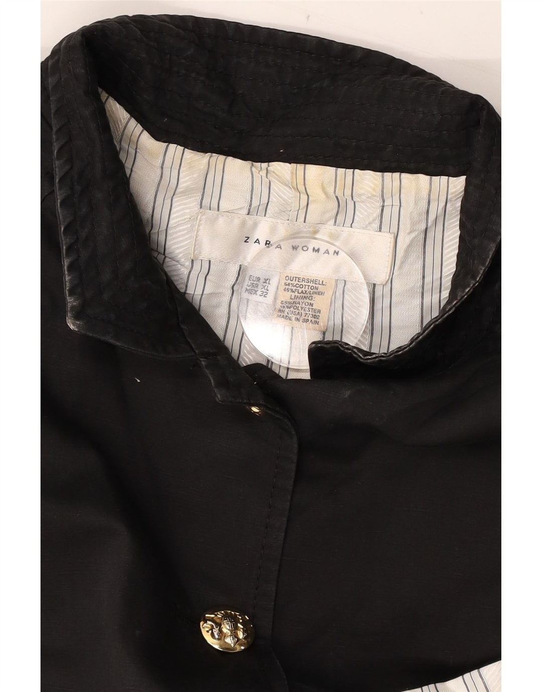 Zara Mujer Crop Bomber Chaqueta UK 40 XL Algodón Negro