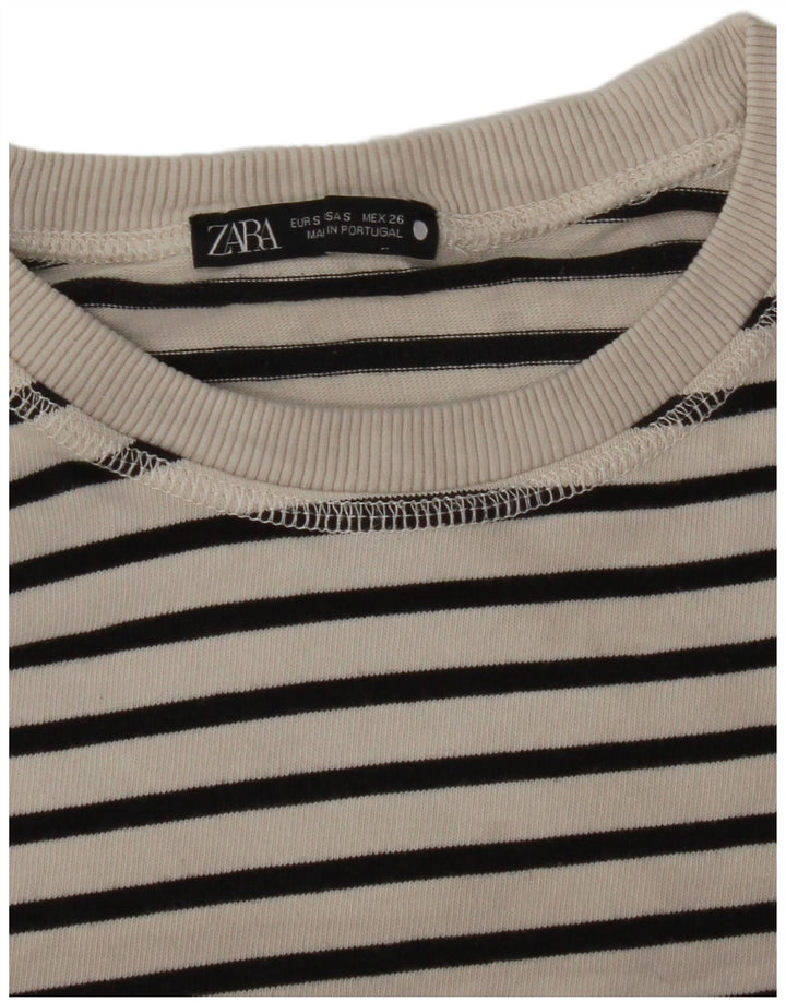 Zara Mujer Top Manga Larga UK 10 Small Blanco Rayas