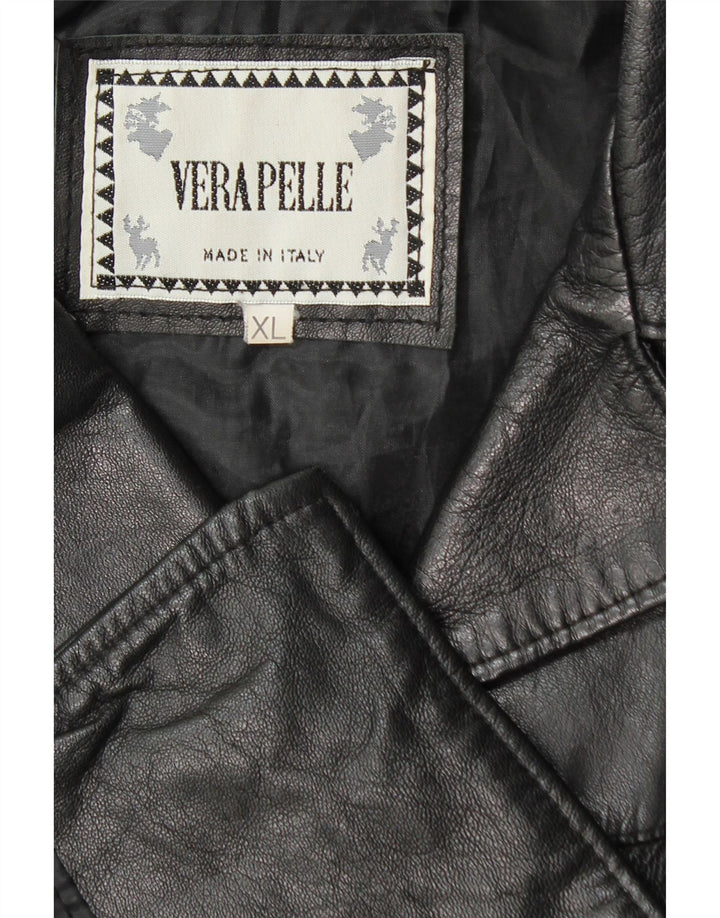 Vintage mujer 3 botones cuero Blazer chaqueta Reino Unido 18 XL cuero negro