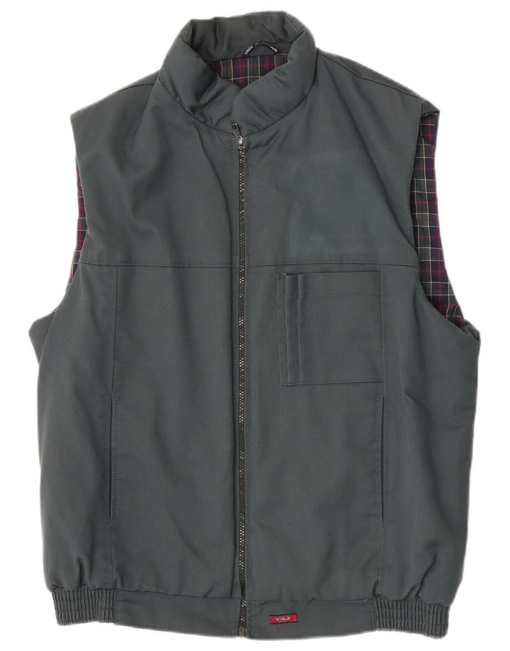 Vintage Hombres Gilet Reino Unido 38 Poliéster Gris Medio