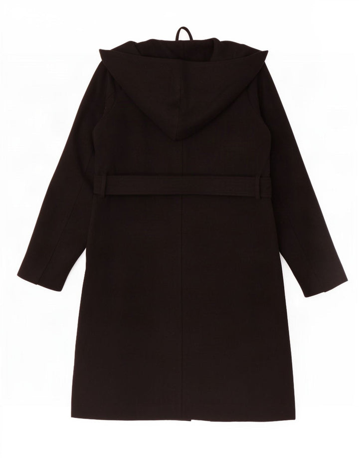 Zara Mujer Abrigo Con Capucha UK 44 Medio Negro Poliéster