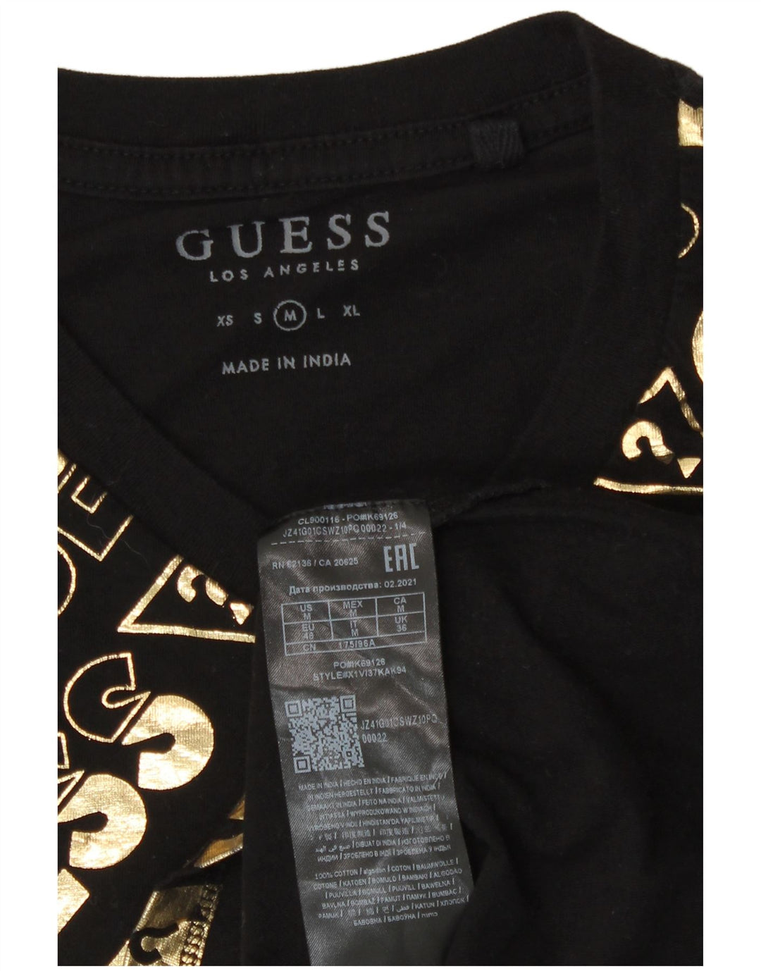 Guess Camiseta gráfica para hombre Top UK 36 Small Black Cotton