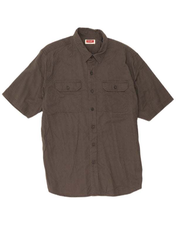 Wrangler Camisa de manga corta para hombre de algodón gris grande