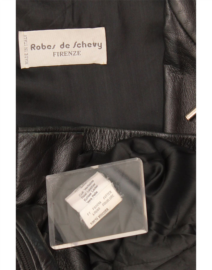 Vintage mujer cuero abrigo Reino Unido 12 cuero negro medio