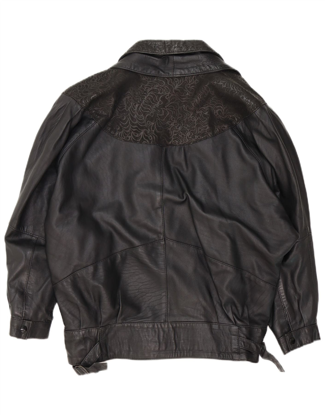 VINTAGE Chaqueta de cuero para mujer Reino Unido 18 XL Negro Paisley