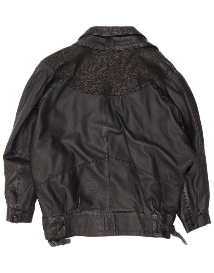 VINTAGE Chaqueta de cuero para mujer Reino Unido 18 XL Negro Paisley