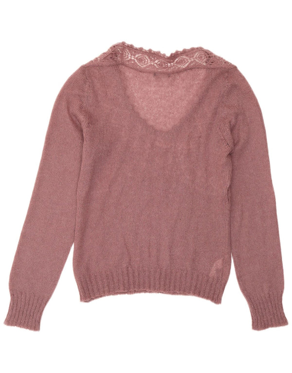 Sisley Suéter con Cuello en V para Mujer UK 44 Grande Acrílico Púrpura