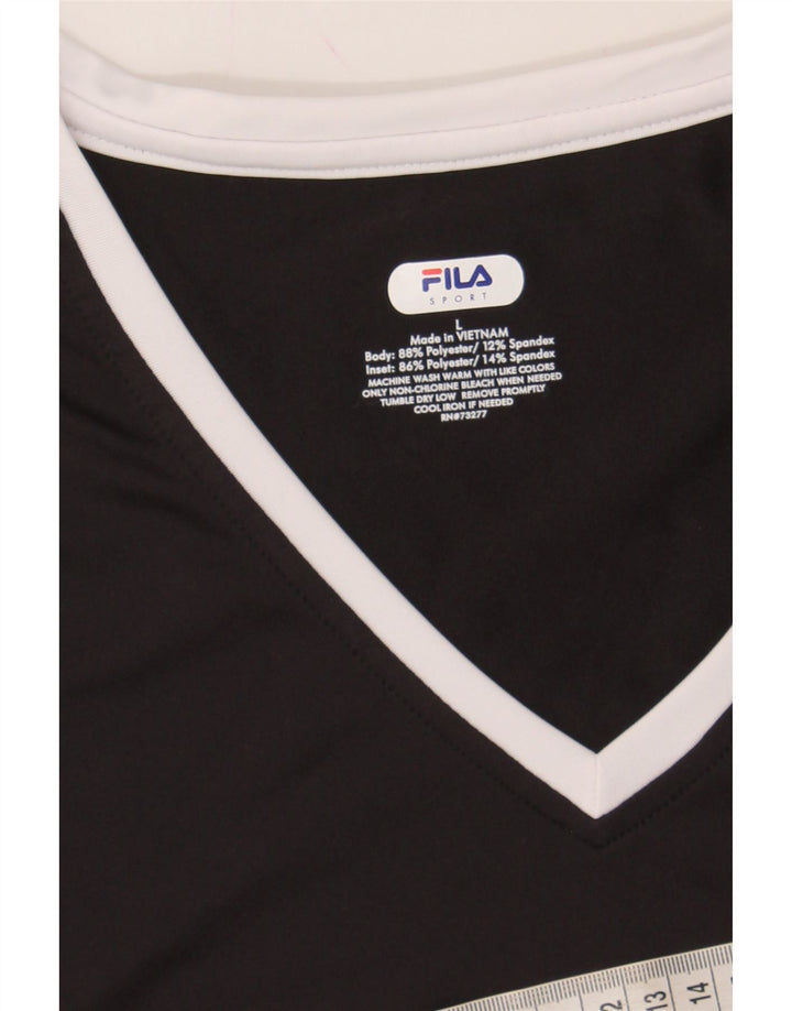 FILA Womens T-Shirt Top UK 16 Large Black Polyester Vintage Fila and Second-Hand Fila from Messina Hembry 