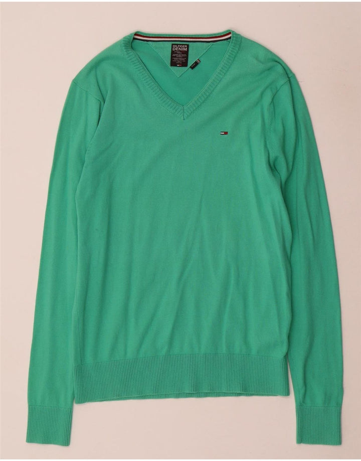 Tommy Hilfiger Jersey con Cuello en V para Hombre Algodón Verde Medio