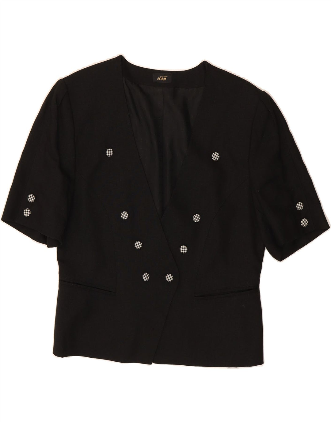 VINTAGE Womens Double Breasted Blazer Jacket EU 42 Large Black Vintage Vintage and Second-Hand Vintage from Messina Hembry 