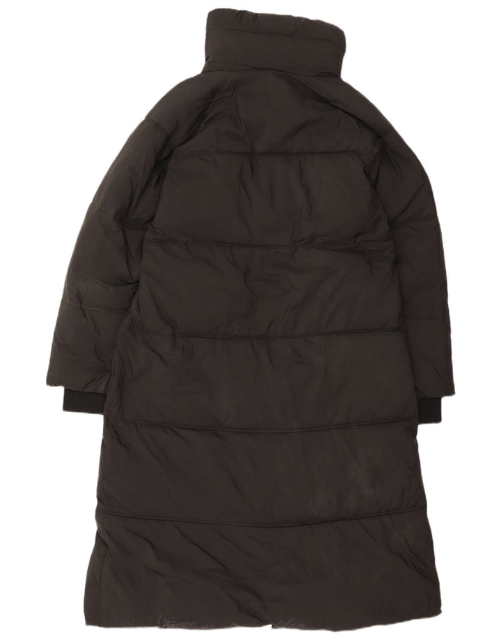 Zara Mujer Abrigo Acolchado Con Capucha UK 44 Medio Negro Poliéster