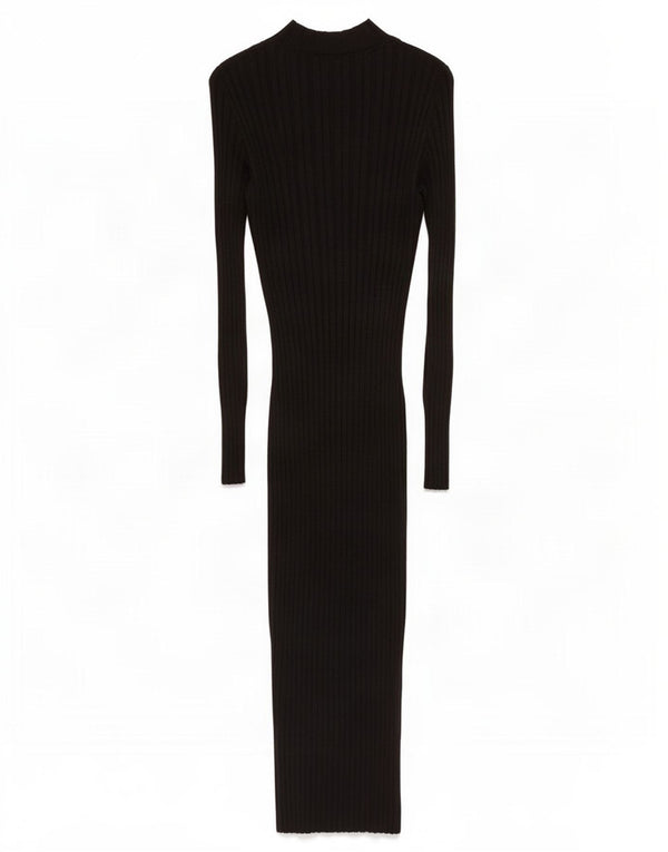 Zara Vestido Ajustado De Manga Larga para Mujer UK 42 Mediano Negro