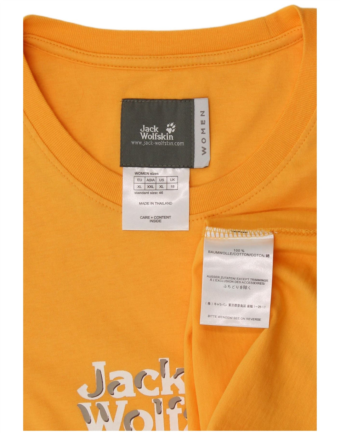 JACK WOLFSKIN Camiseta gráfica para mujer Top UK 40 XL Algodón amarillo