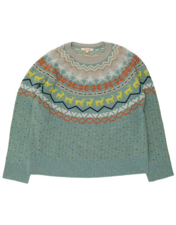 White Stuff Suéter tipo jersey para mujer con cuello barco UK 44 Lana azul Fair Isle grande
