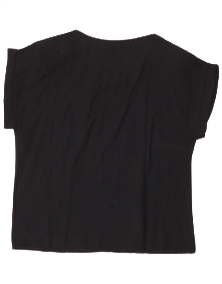 VINTAGE Blusa de Mujer Top IT 44 Algodón Floral Negro Medio