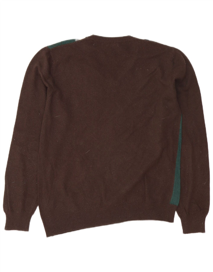 Benetton Jersey Con Cuello En V Marrón Medio Argyle/Lana Diamante