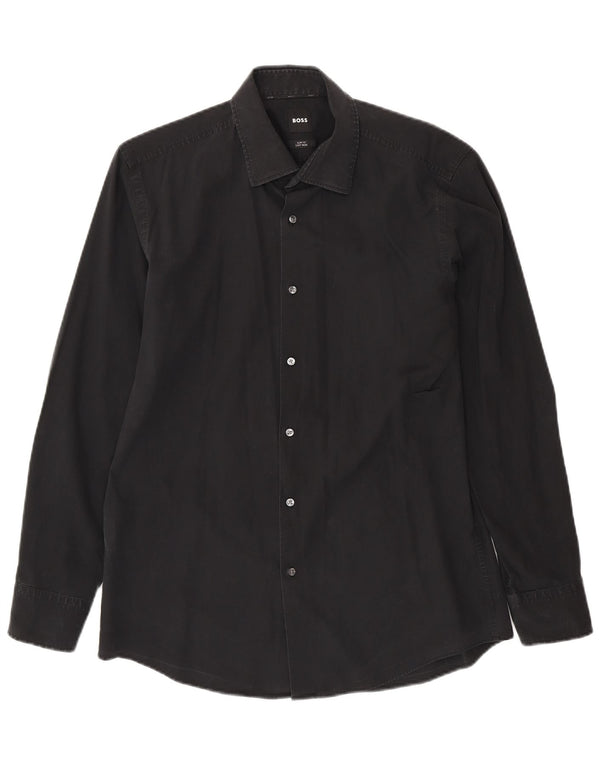HUGO BOSS Camisa ajustada de fácil cuidado para hombre Talla 16 1/2 42 Grande Algodón negro