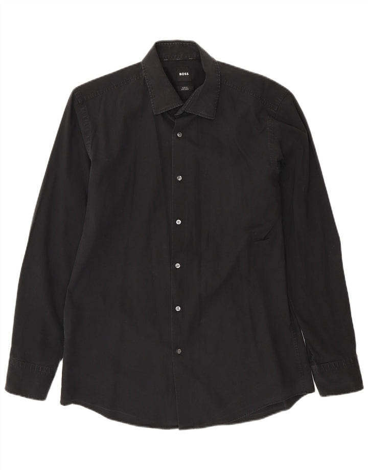 HUGO BOSS Camisa ajustada de fácil cuidado para hombre Talla 16 1/2 42 Grande Algodón negro