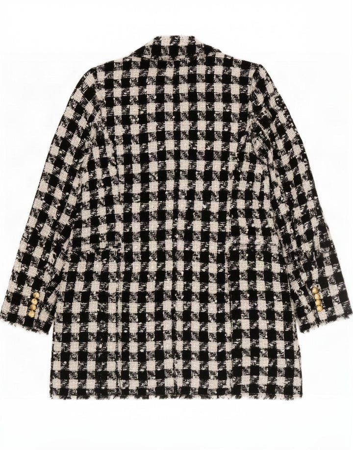 Zara Mujer Abrigo Cruzado ES 40 XL Poliéster Pata De Gallo Negro