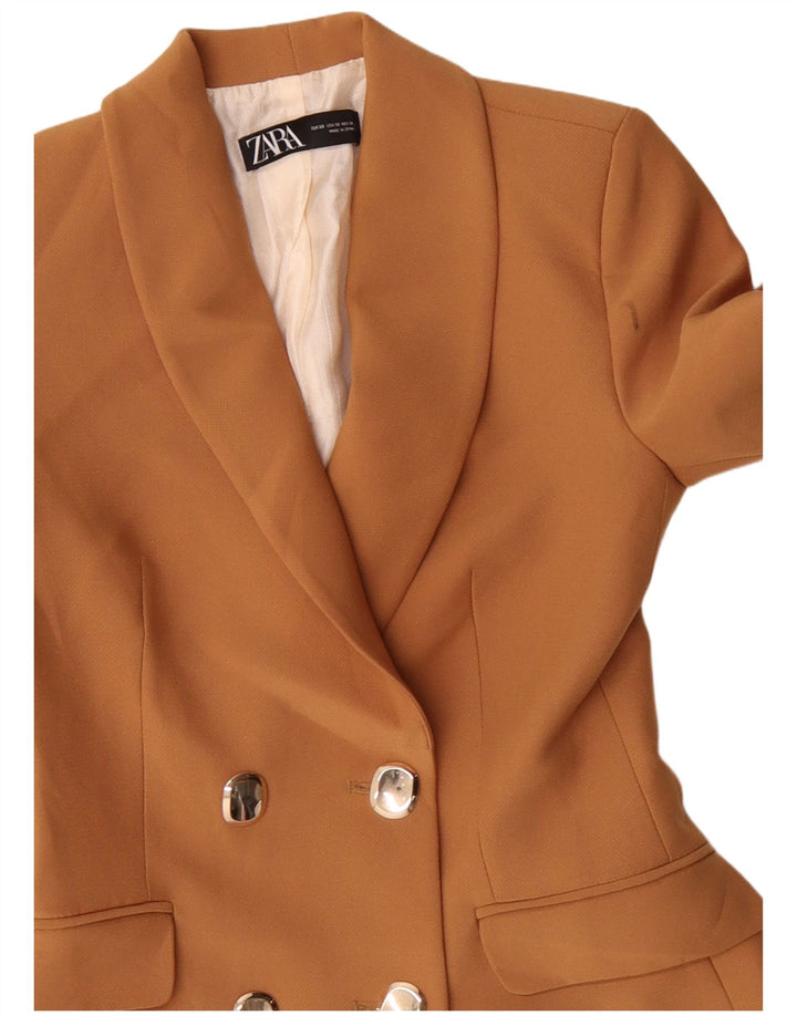 Zara Chaqueta tipo blazer larga con doble botonadura para mujer UK 6 XS Naranja Poliéster