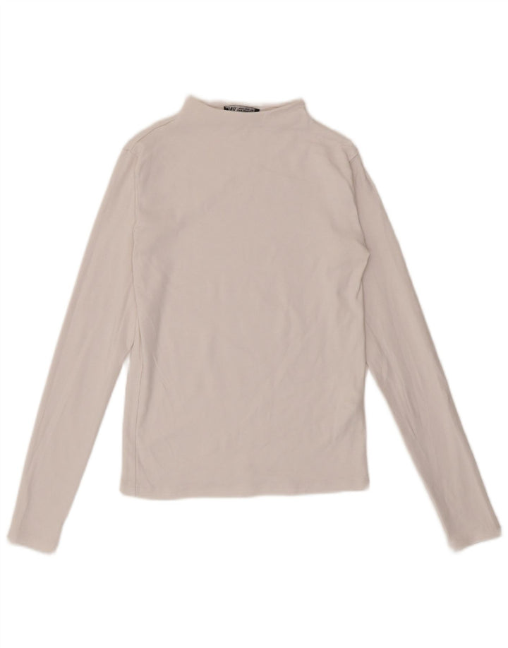 Zara Mujer Top Manga Larga UK 42 Medio Algodón Blanco