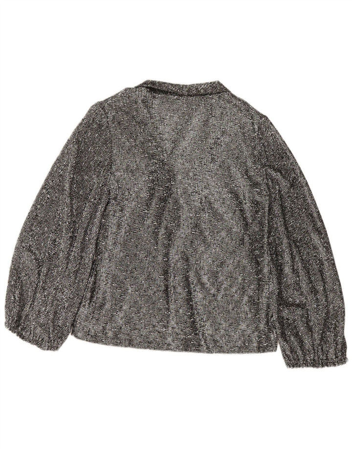Vintage mujer 3/4 manga frente corbata blusa Top Reino Unido 16 gris grande