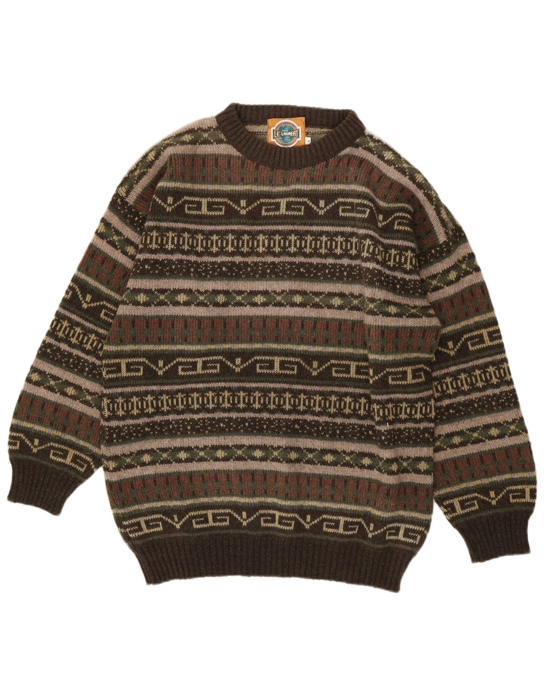 Le Laureat Hombre Jersey De Cuello Redondo De Lana Geométrica Caqui Medio