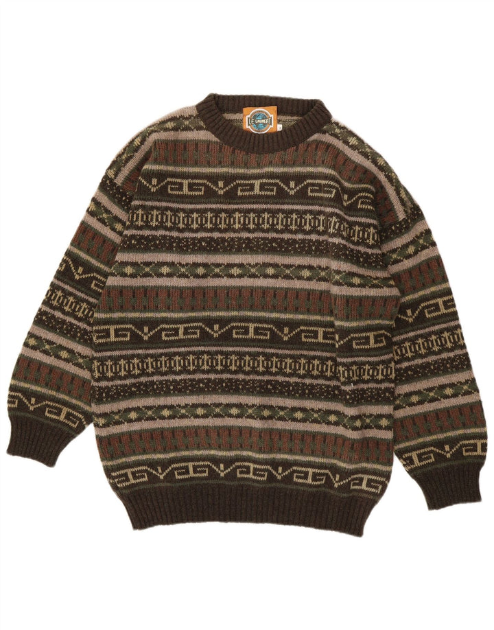 Le Laureat Hombre Jersey De Cuello Redondo De Lana Geométrica Caqui Medio