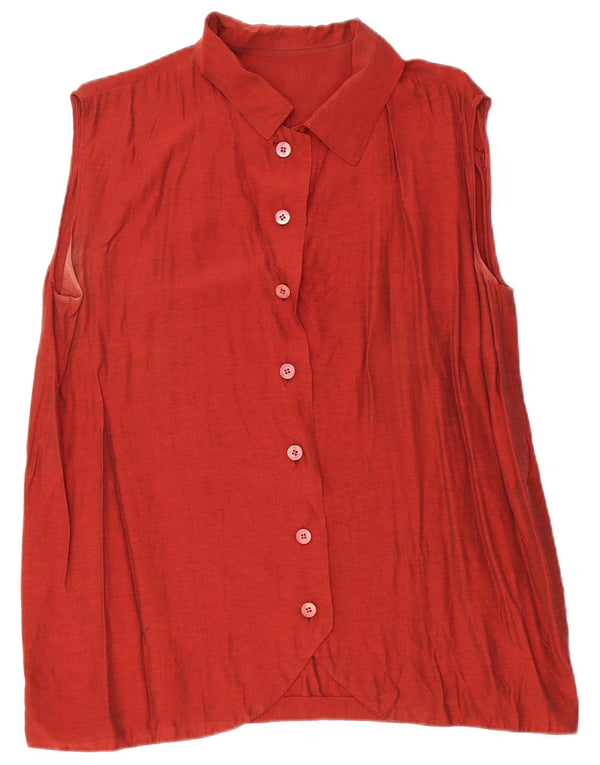 Vintage mujer gráfica sin mangas camisa blusa Reino Unido 18 XL Borgoña