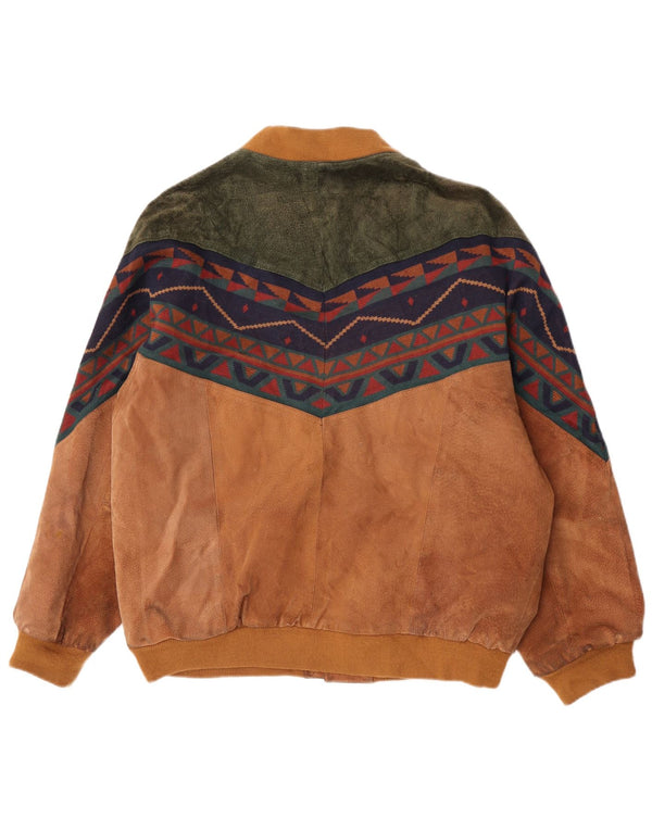 Vintage hombres suelto ajuste ante bomber chaqueta Reino Unido 38 medio beige geométrico
