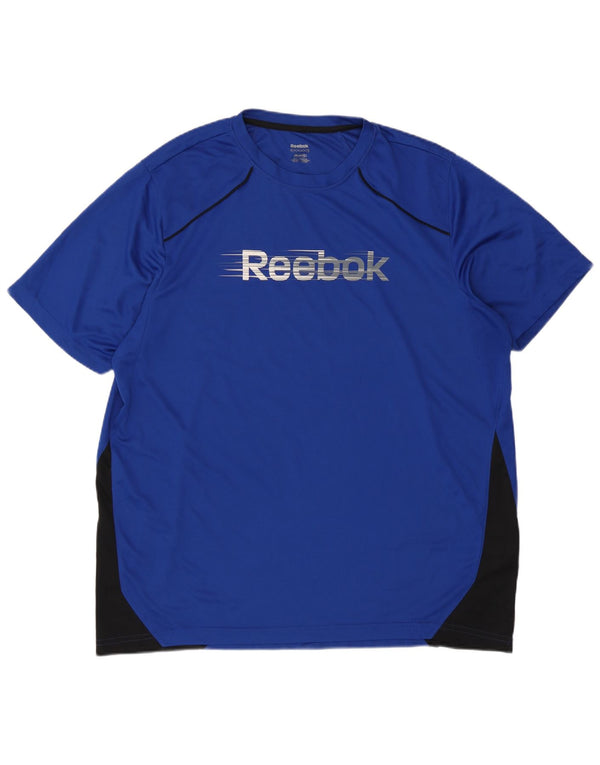 Reebok Camiseta gráfica para hombre Top XL Azul Colorblock Poliéster
