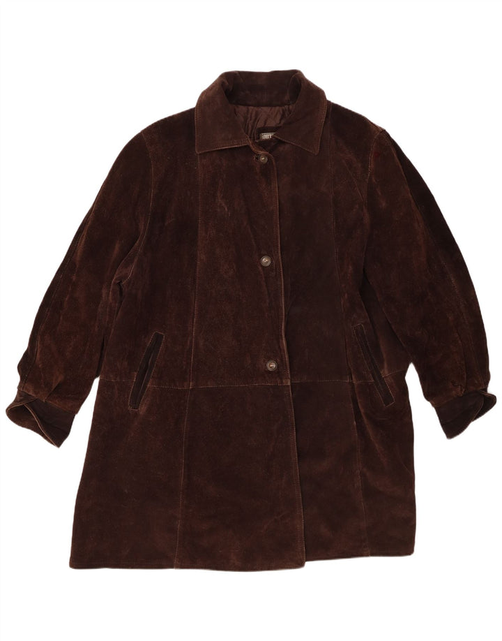 Vintage mujer oversize ante abrigo Reino Unido 20 2XL Marrón