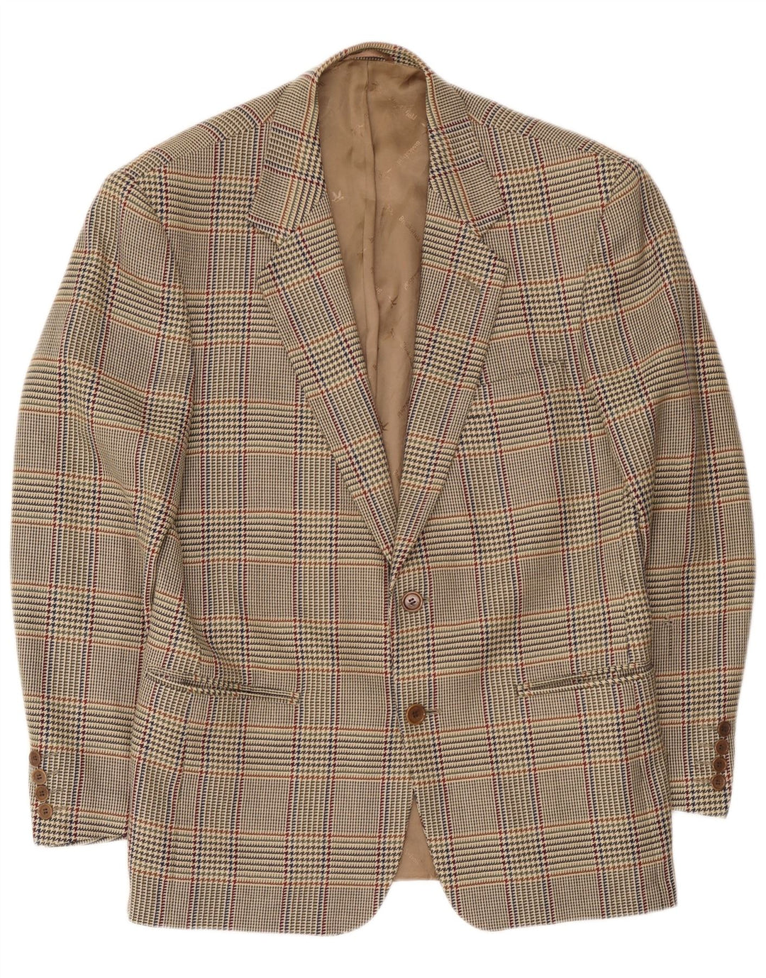 Brooksfield Chaqueta tipo blazer de 2 botones para hombre IT 50 Large Beige Check Wool