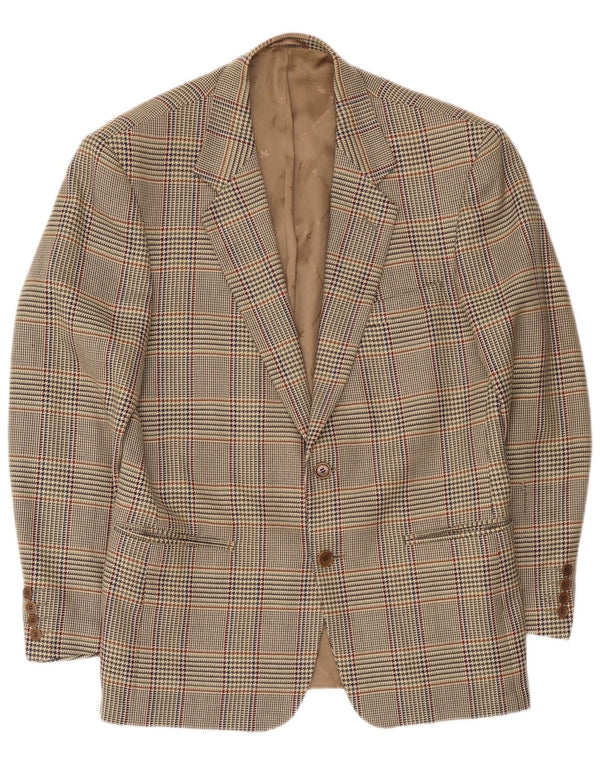 Brooksfield Chaqueta tipo blazer de 2 botones para hombre IT 50 Large Beige Check Wool