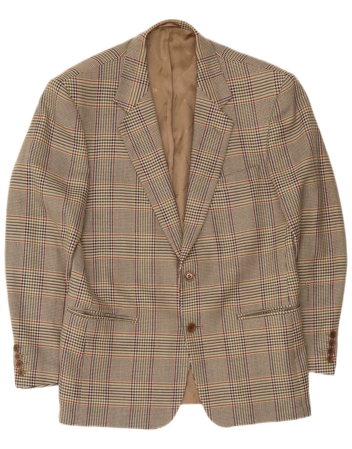 Brooksfield Chaqueta tipo blazer de 2 botones para hombre IT 50 Large Beige Check Wool