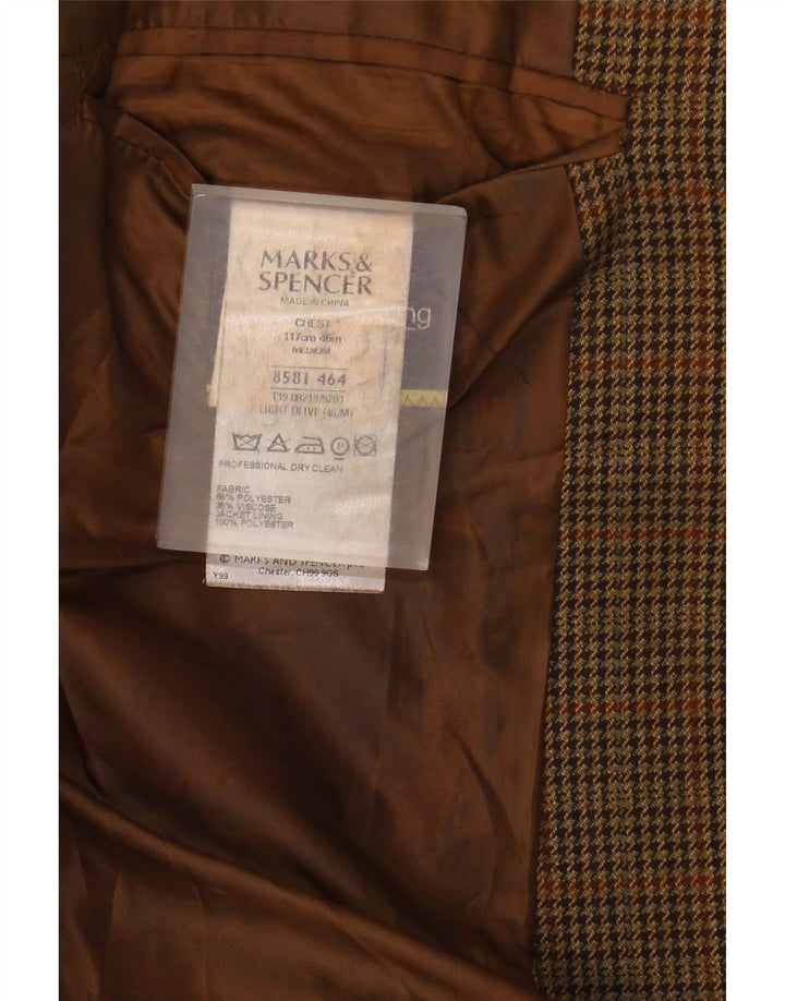 MARKS & SPENCER Chaqueta tipo blazer de 2 botones para hombre UK 46 XL Marrón pata de gallo