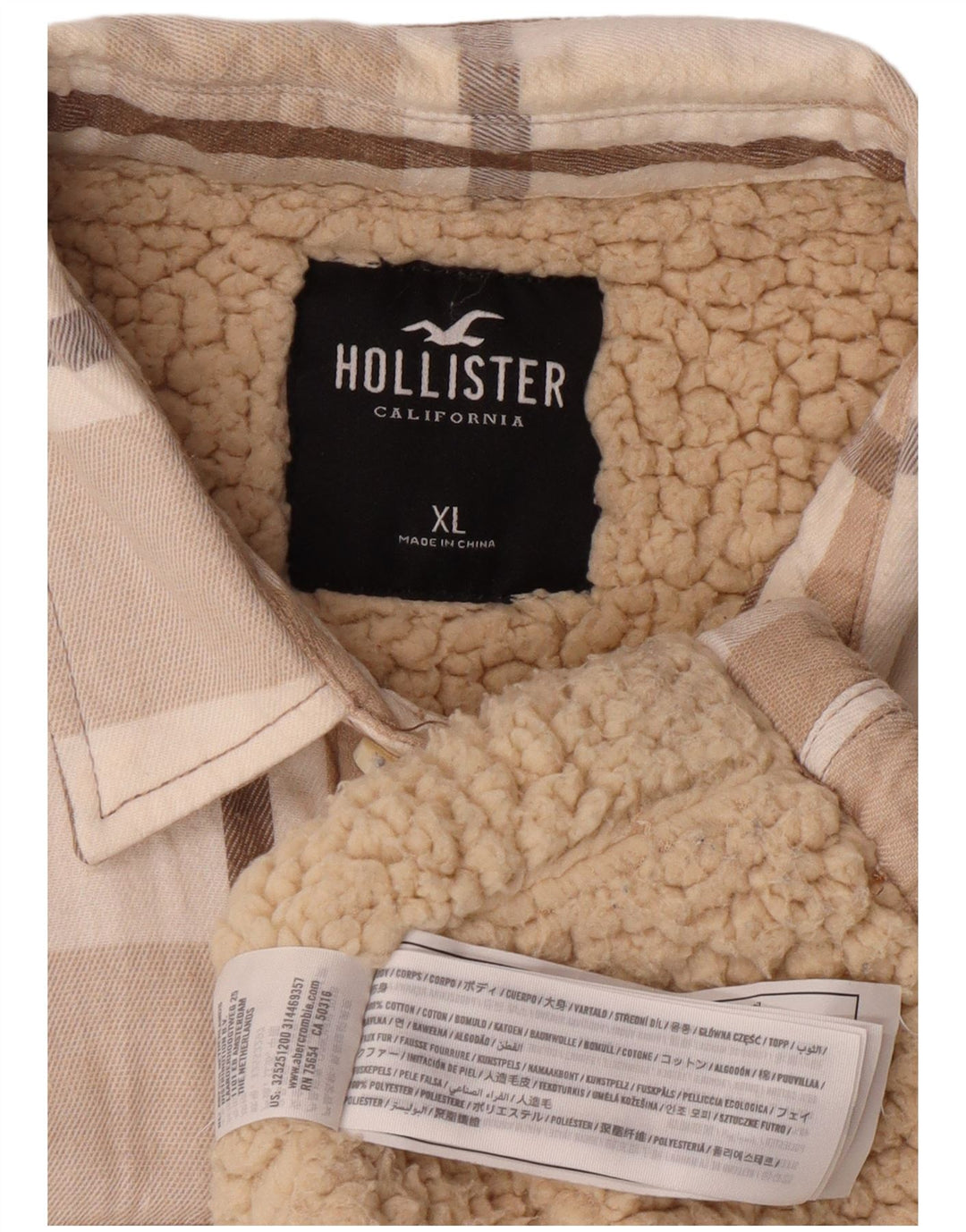 HOLLISTER Camisa de franela de leñador para hombre XL Algodón a cuadros beige