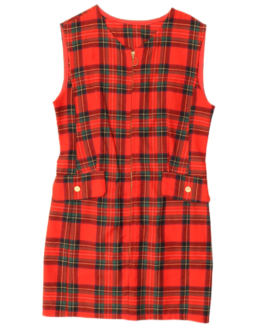 Vintage mujer sin mangas vestido de vaina Reino Unido 14 cheque rojo medio