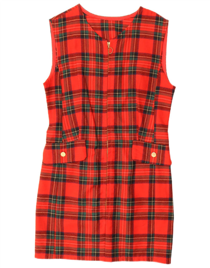 Vintage mujer sin mangas vestido de vaina Reino Unido 14 cheque rojo medio