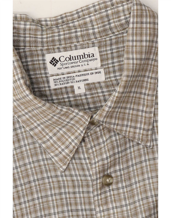 Camisa de manga corta Columbia para hombre XL Poliéster a cuadros caqui