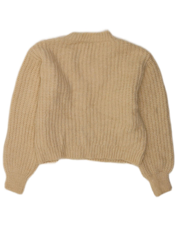 Zara Mujer Crop Cardigan Suéter UK 40 Medio Blanco Acrílico