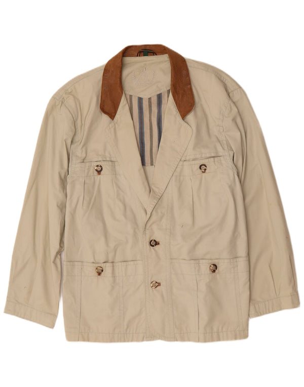 Vintage hombres chaqueta utilitaria Reino Unido 40 algodón beige grande