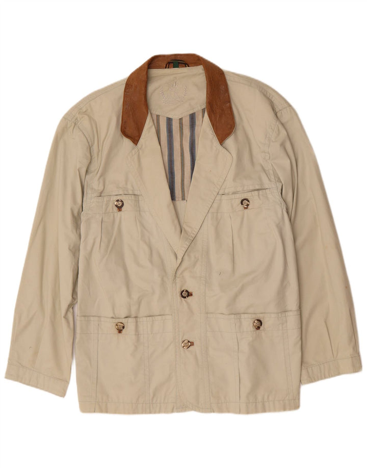 Vintage hombres chaqueta utilitaria Reino Unido 40 algodón beige grande