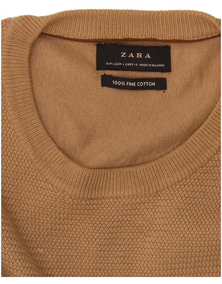 Zara Hombre Jersey Cuello Redondo Jersey Grande Algodón Beige