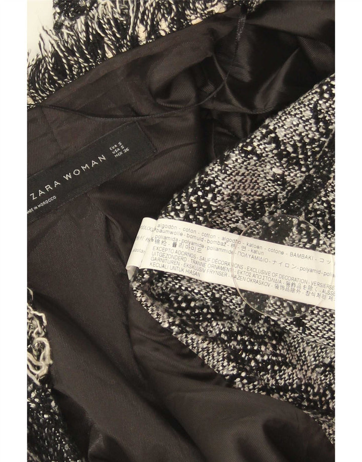 Zara Mujer Abrigo Abierto Reino Unido 10 Pequeño Algodón De Pata De Gallo Negro